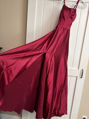 Satin Burgundy Maxi Dress with Slim Straps